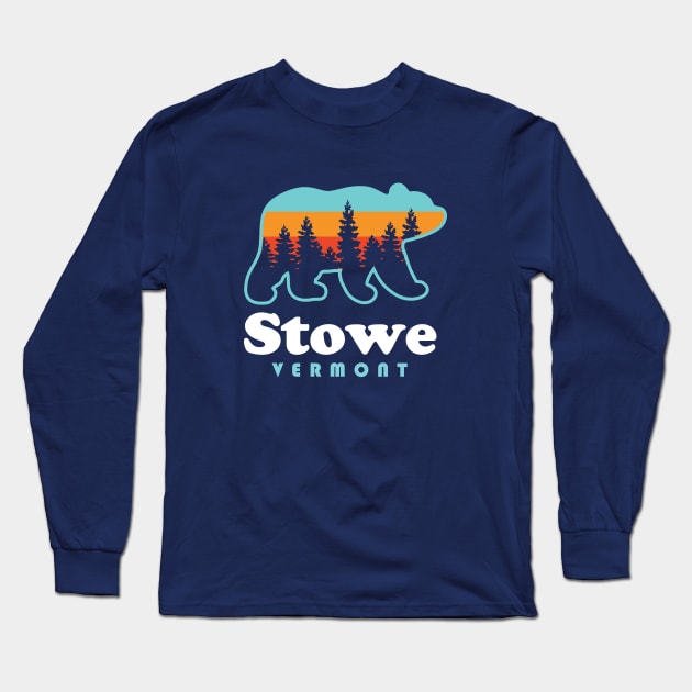 Stowe Vermont Bear Mountains Hiking Skiing VT Long Sleeve T-Shirt by PodDesignShop